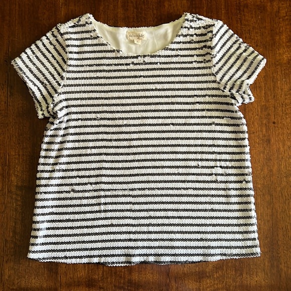 NWOT MASION JULES Striped Black & White Sequin Top Size:Small - Picture 4 of 11